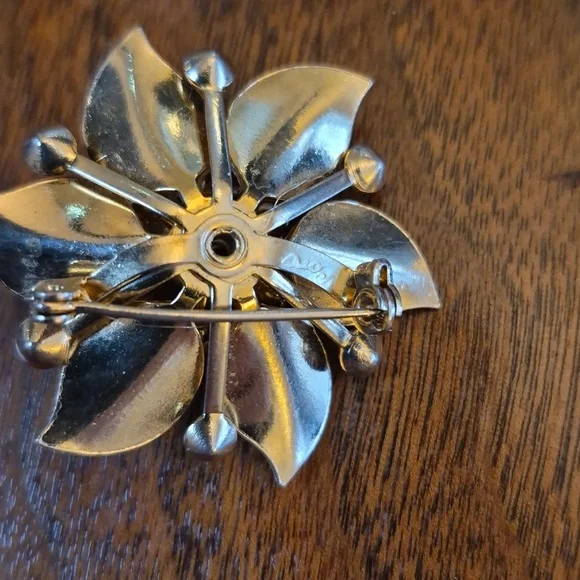 CORO Vintage Midcentury Signed Flower Brooch Gold Purple - Picture 3 of 6